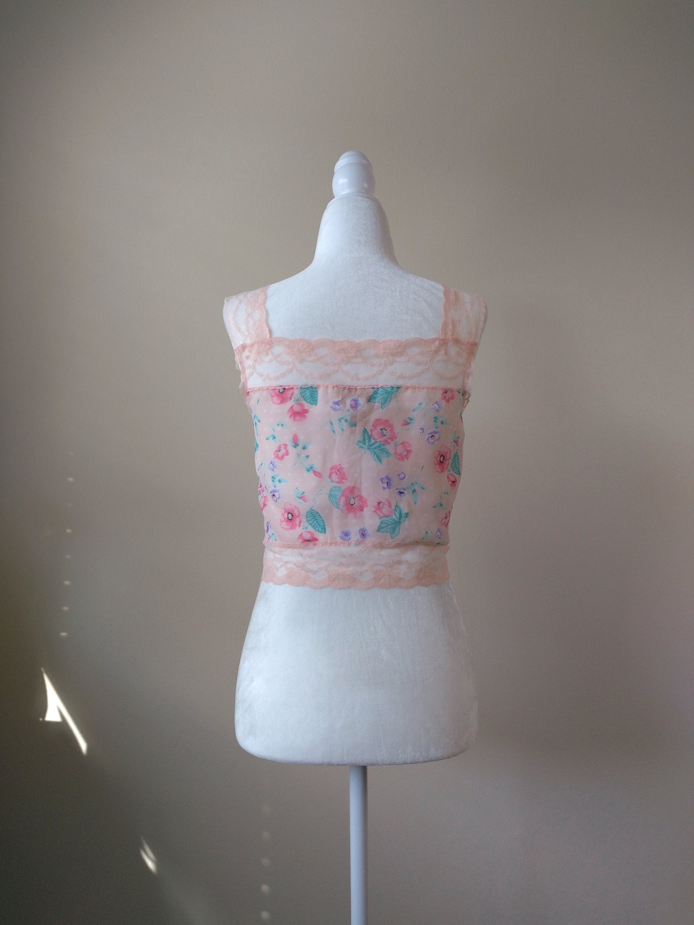 1980s Vintage Victoria's Secret Pastel Pink Sheer Floral Cami