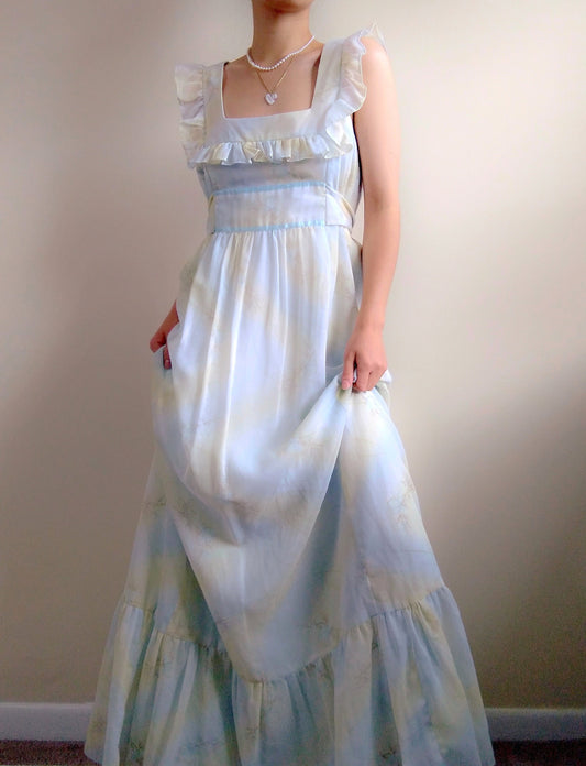 1970s Vintage Camela of California Pastel Blue Prairie Dress