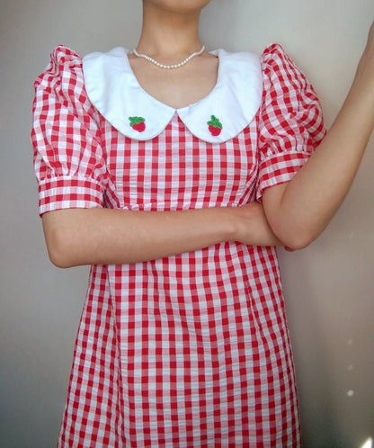 1960s/1970s Vintage Handmade Strawberry Gingham Dress