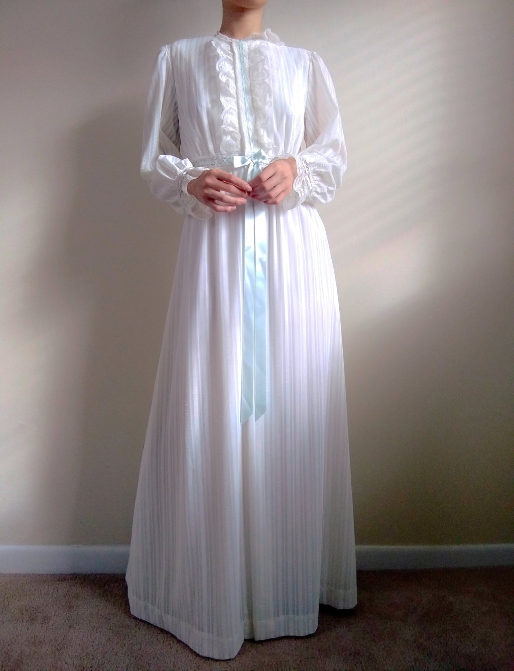 1960s Vintage Chevette White Striped Bridal Nightgown & Peignoir Set