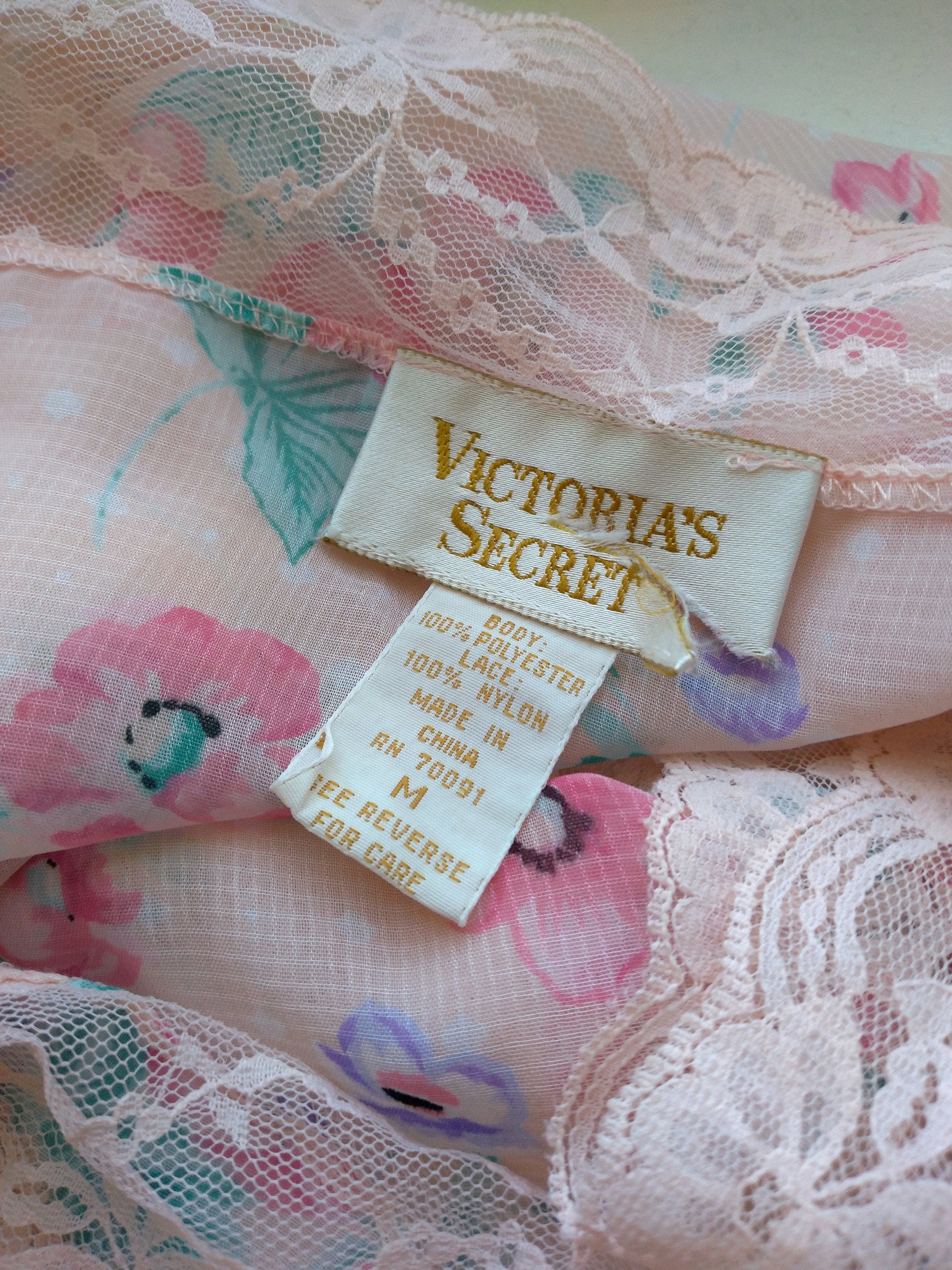 1980s Vintage Victoria's Secret Pastel Pink Sheer Floral Cami