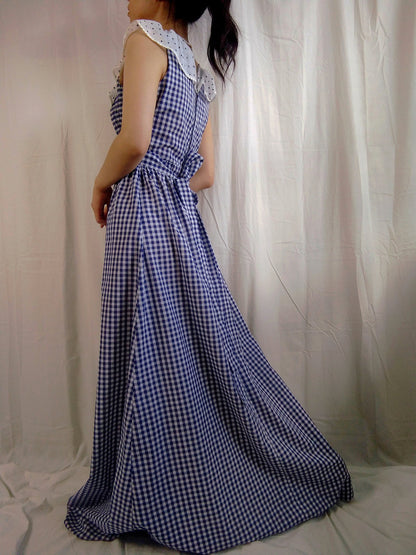 1970s Vintage Jody T of California Blue Gingham Prairie Dress