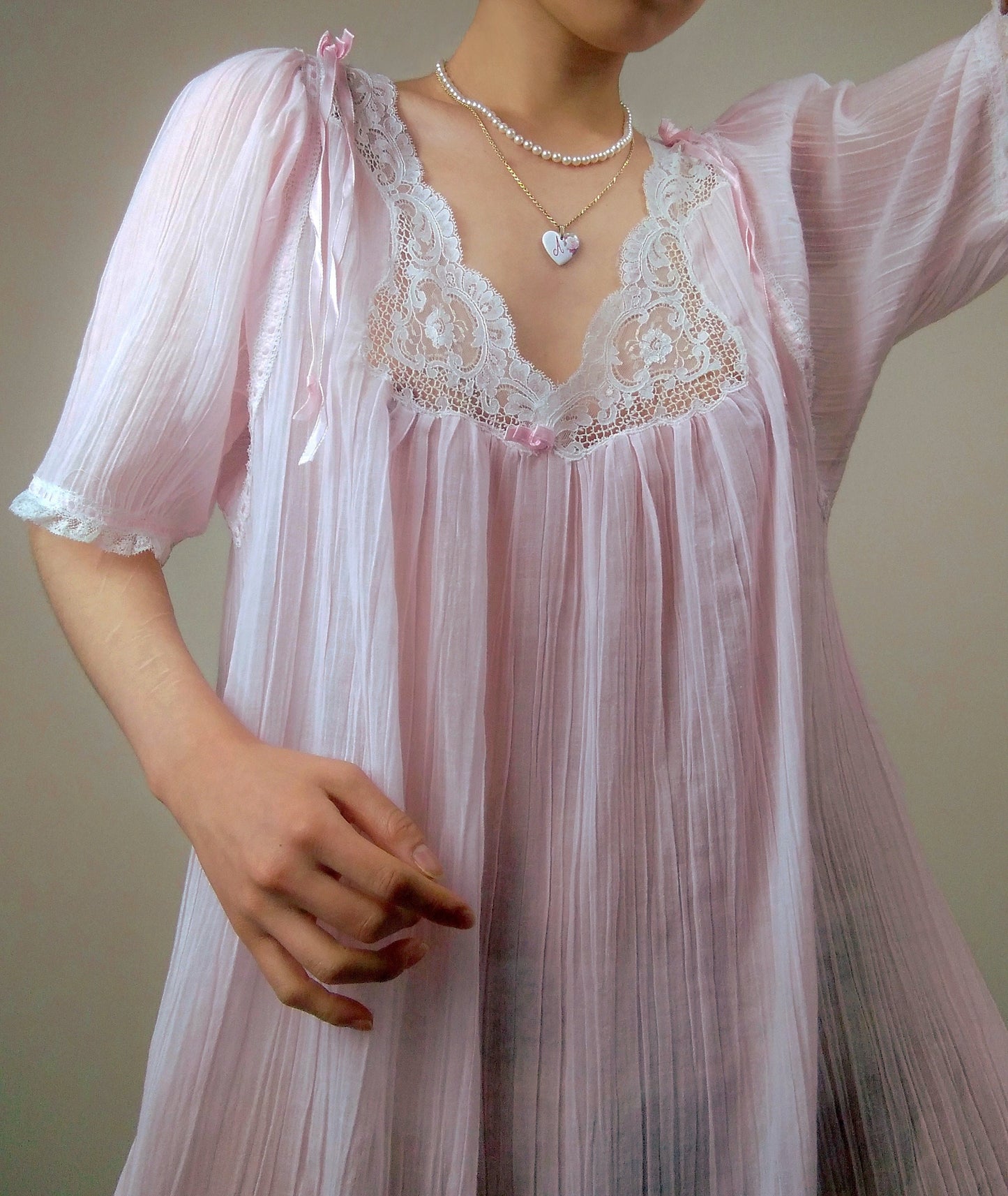 1970s Vintage Christian Dior Pastel Pink Nightgown