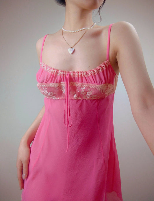 Y2k Vintage Victoria's Secret Pink Lemonade Milkmaid Silk Babydoll