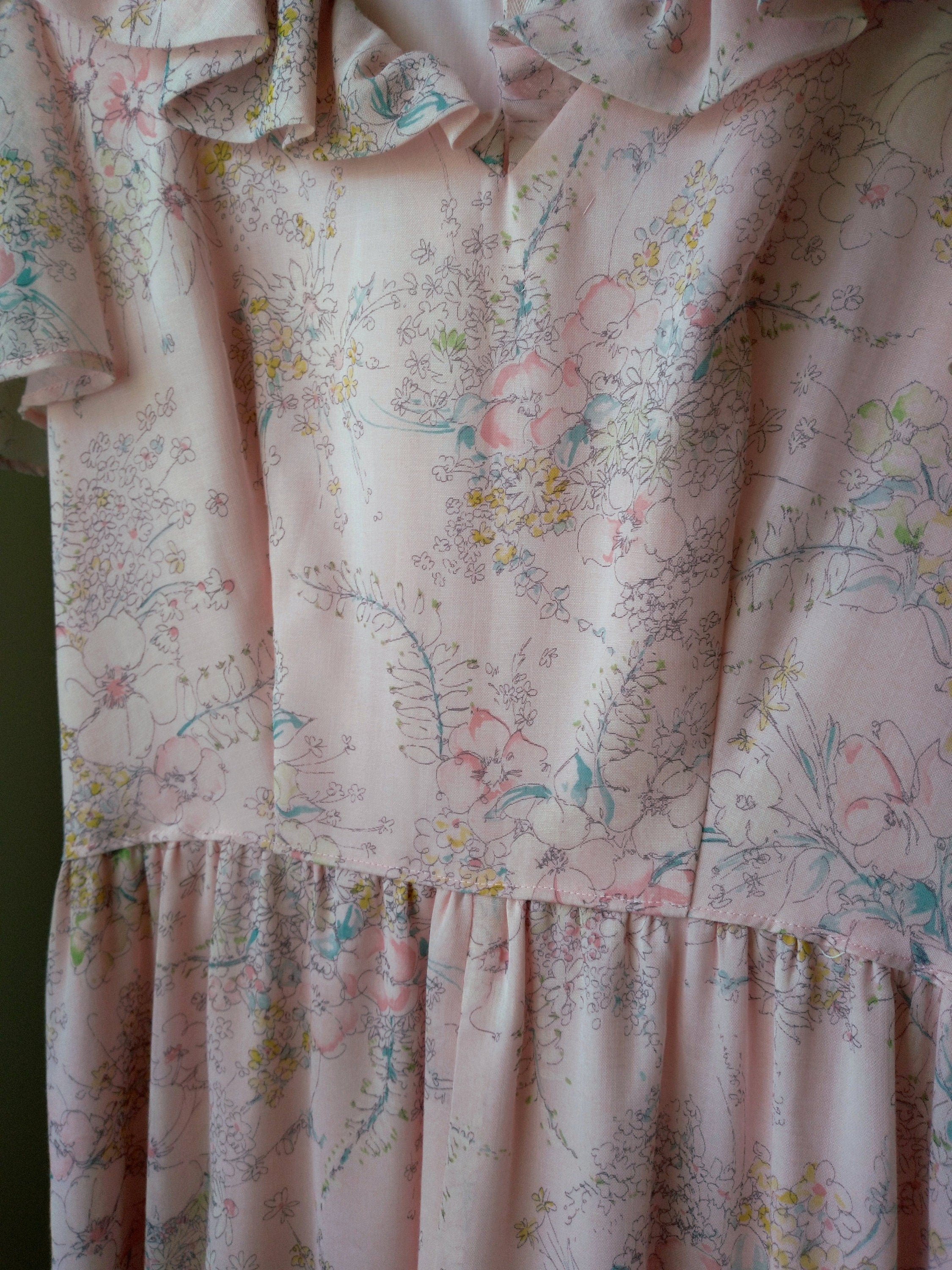 1970s Vintage Handmade Pretty in Pink Prairie Dress