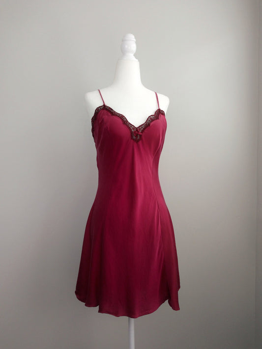 1980s Vintage Victoria's Secret Burgundy Silk Slip Dress