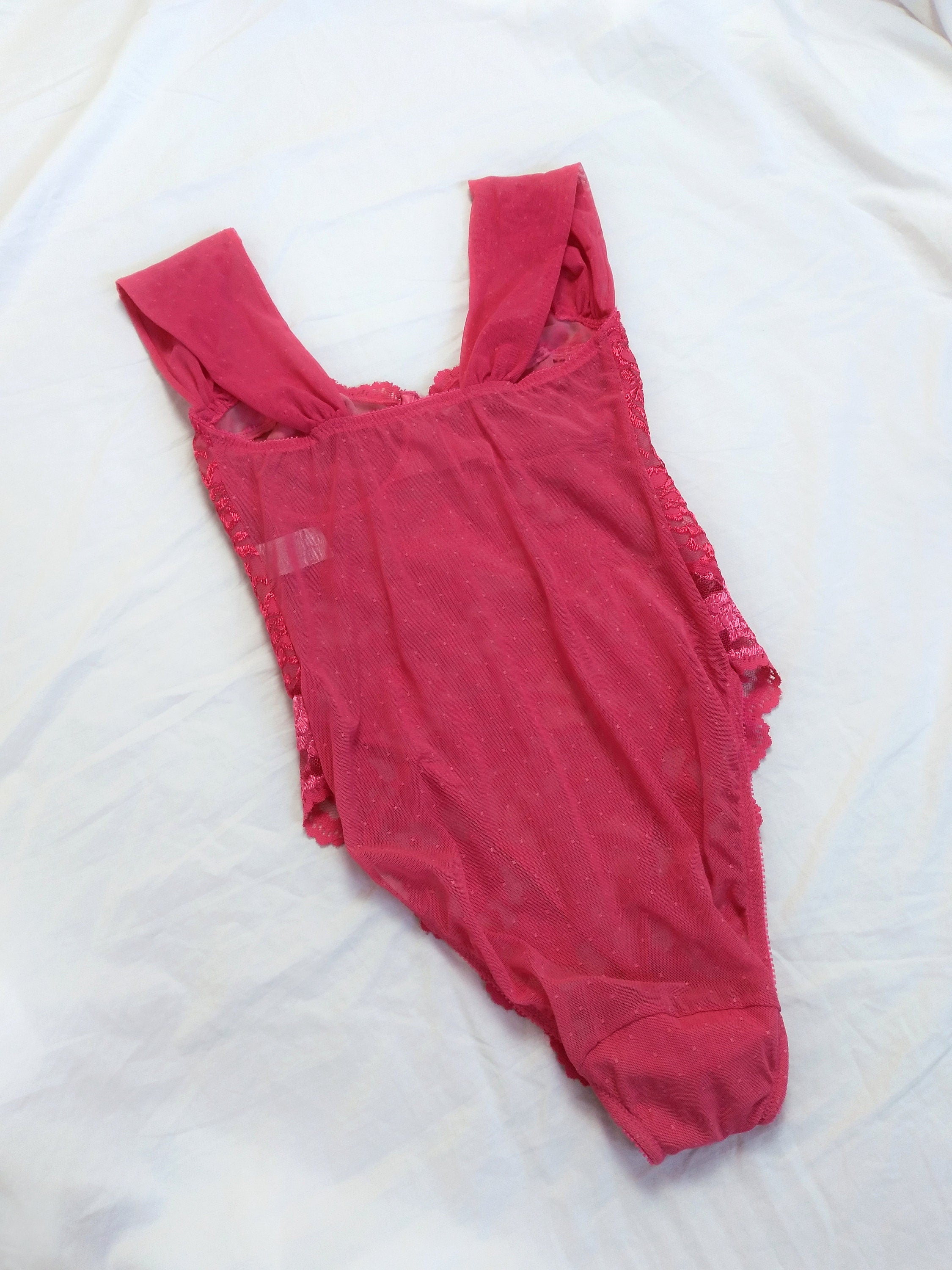 1980s Vintage Vassarette Coral Red Lace Bodysuit