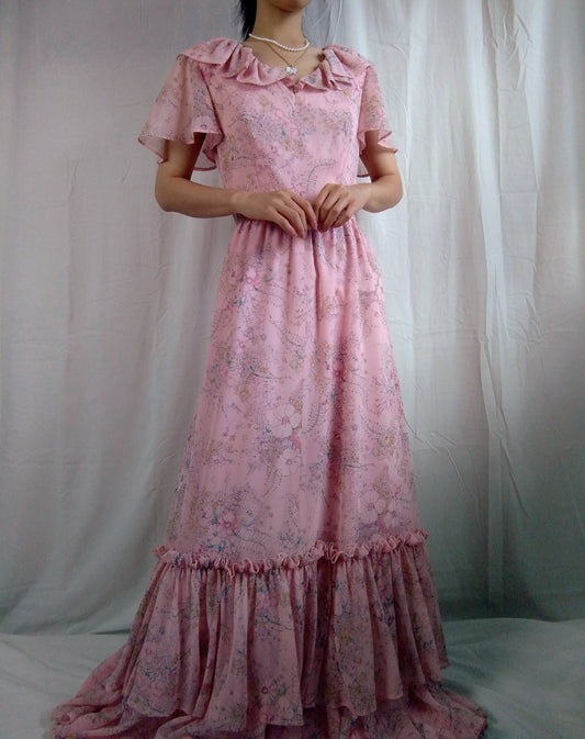 1970s Vintage Handmade Pretty in Pink Prairie Dress