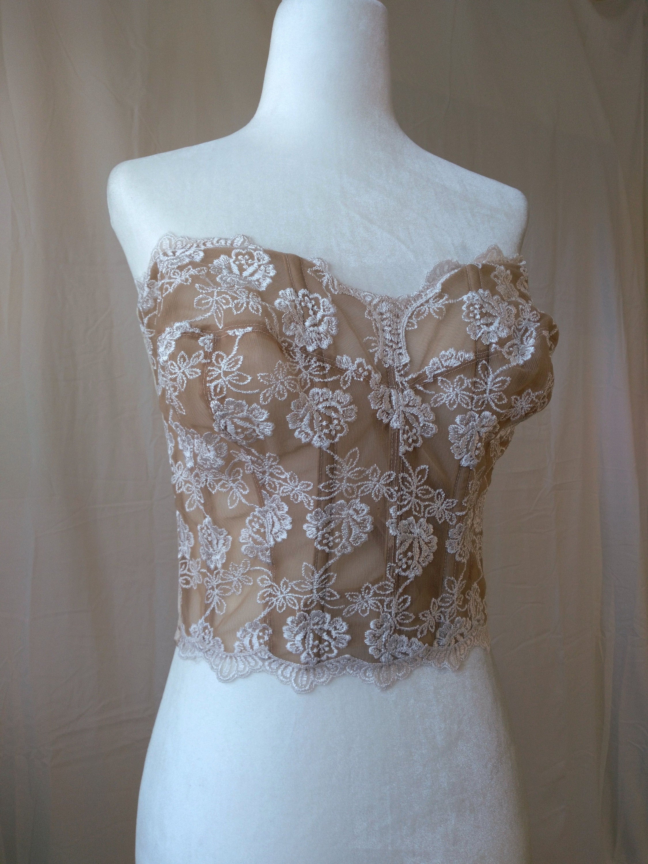 1990s Vintage Victoria's Secret Embroidered Oat Bustier