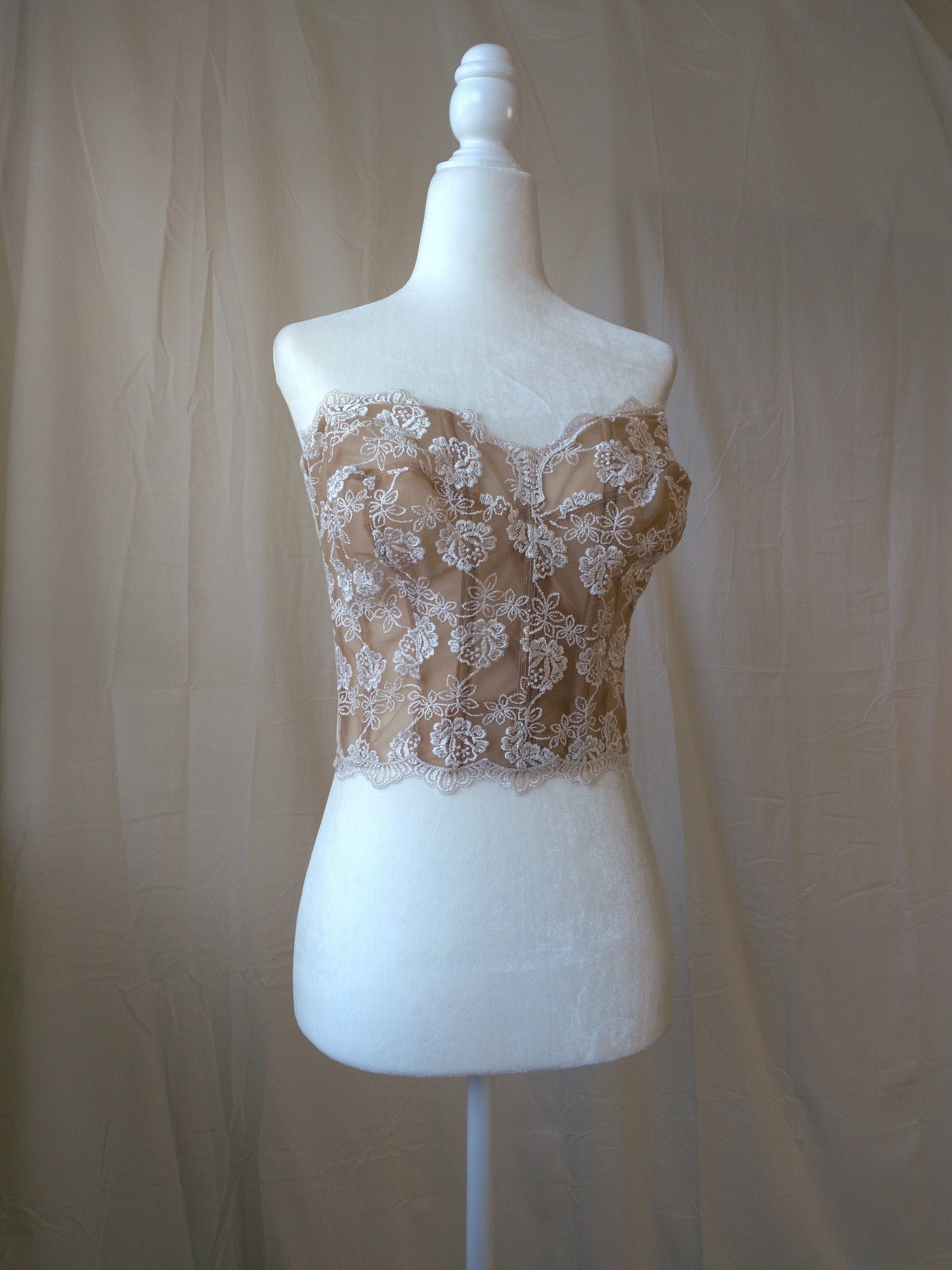 1990s Vintage Victoria's Secret Embroidered Oat Bustier