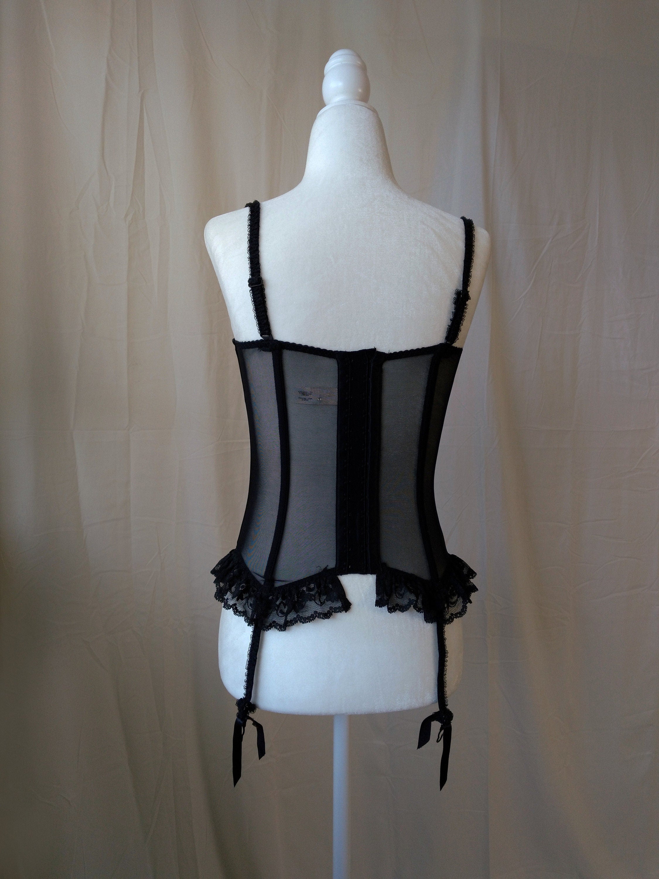 1990s Vintage Victoria's Secret Red Embroidered Mesh Bustier