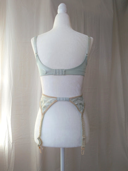 1970s Vintage Christian Dior Aquamarine Silk Bra & Garter Set