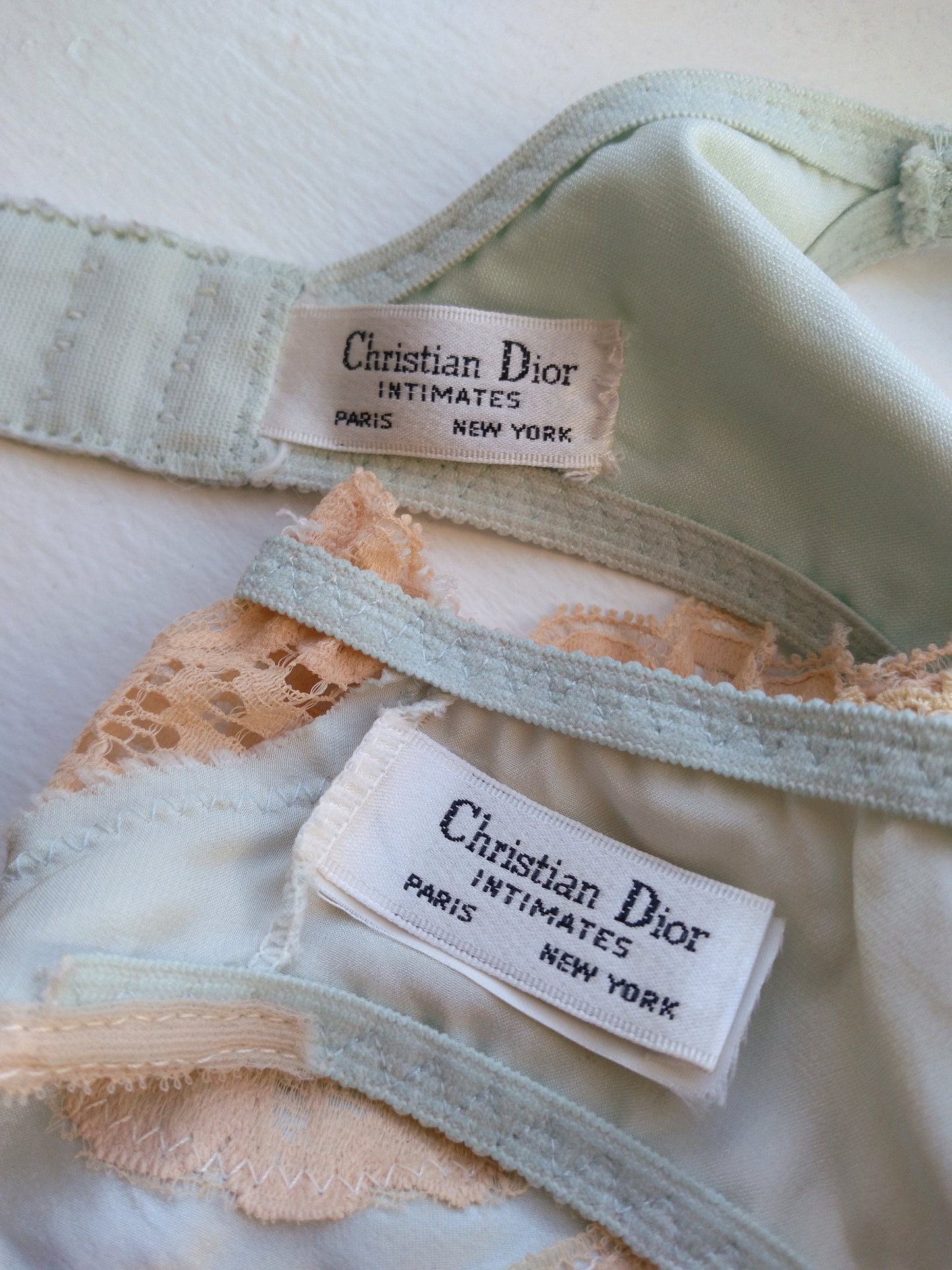 1970s Vintage Christian Dior Aquamarine Silk Bra & Garter Set