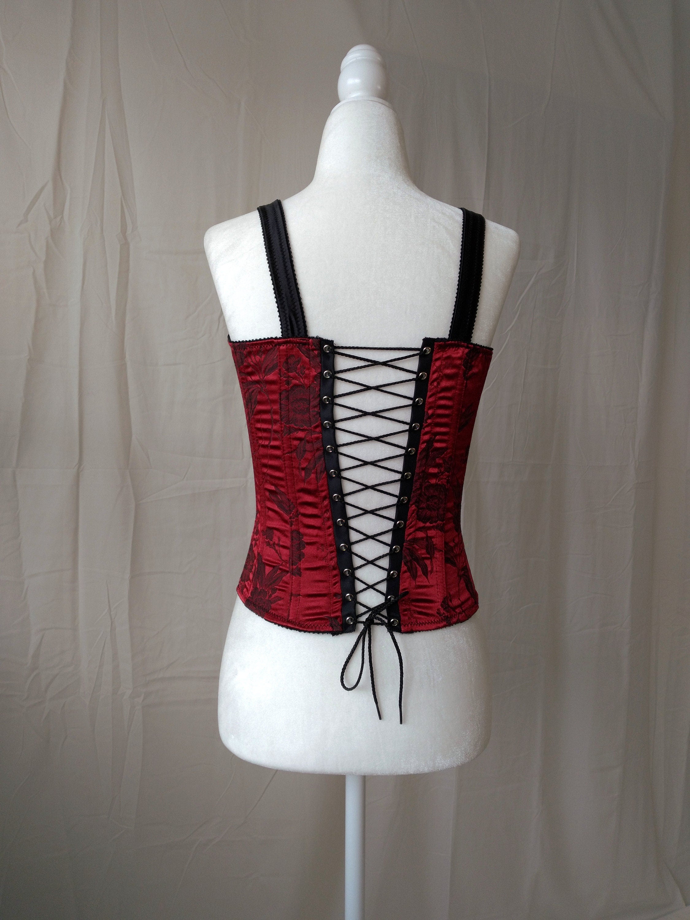 Y2k Vintage Victoria's Secret Blood Red & Black Floral Corset