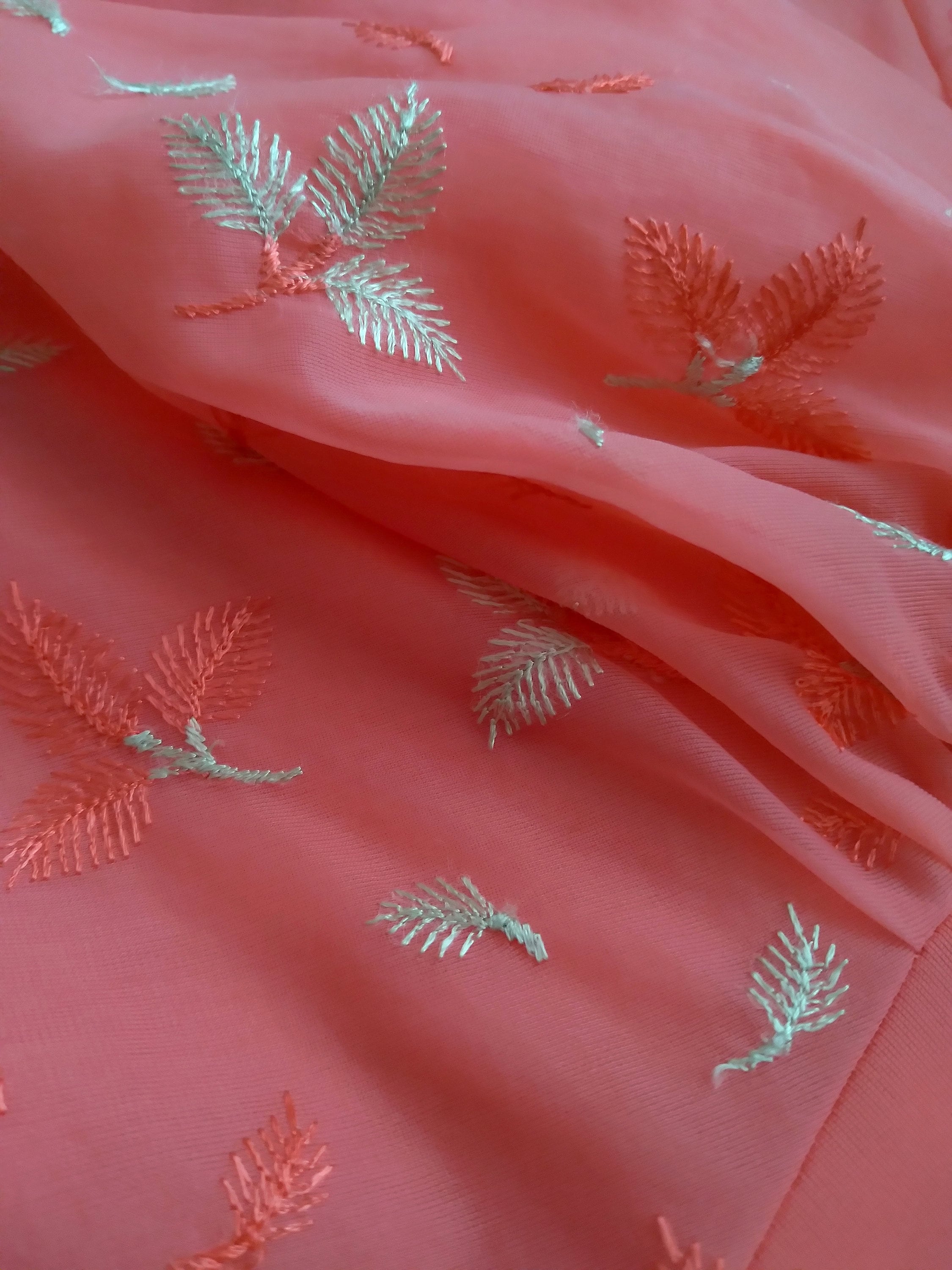 1950s Vintage Vanity Fair Embroidered Coral Pink Gown