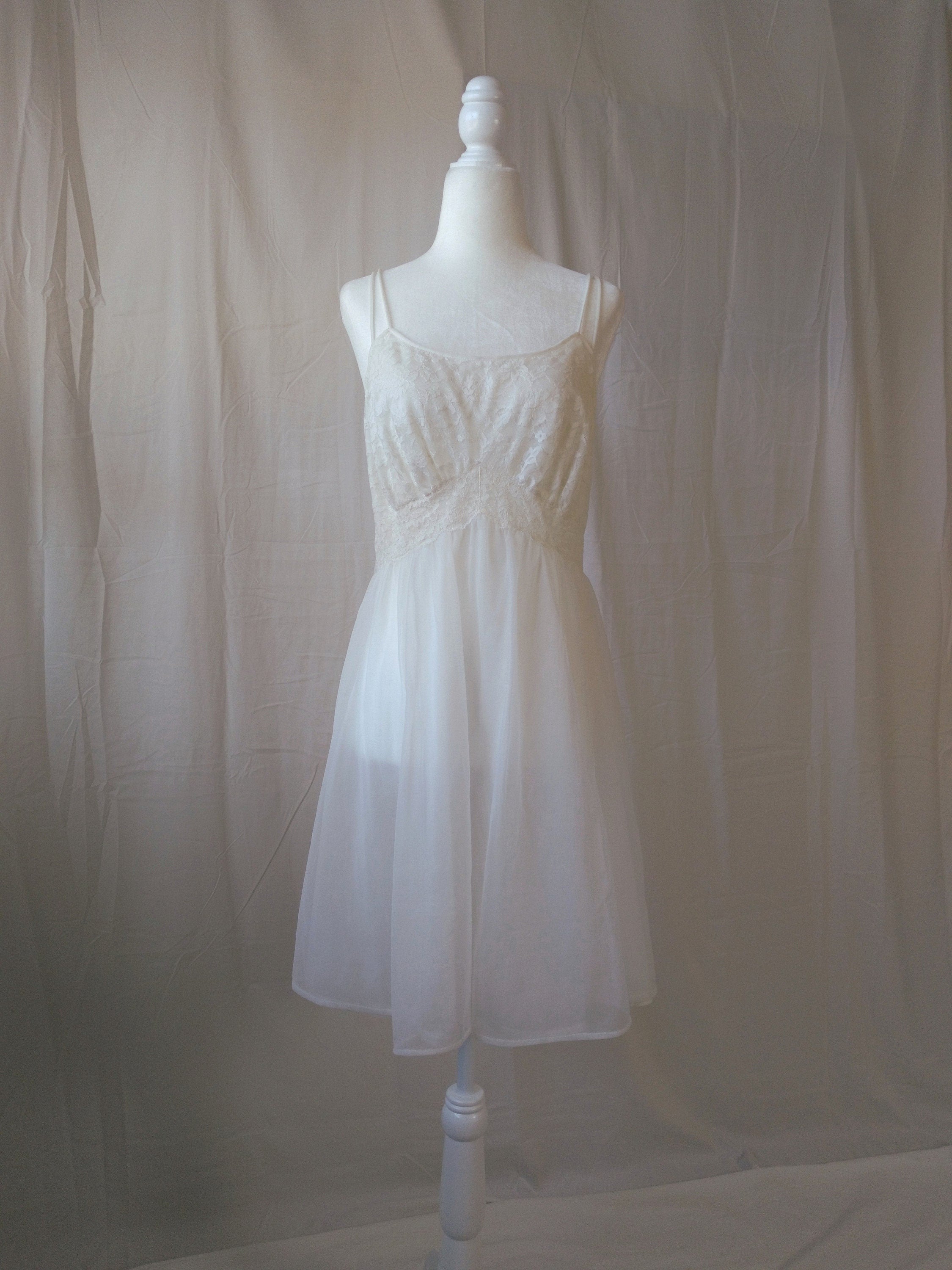 1950s Vintage Vanity Fair White Sheer Princess Bridal Nightgown