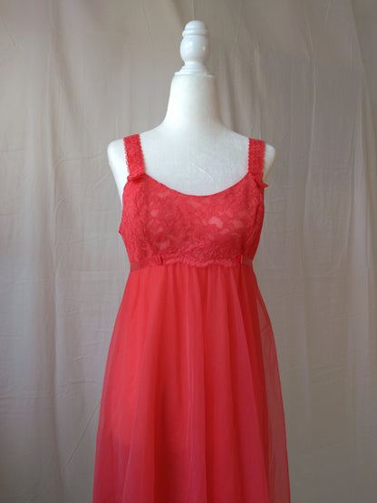 1950s Vintage Vanity Fair Cherry Red Princess Nightgown