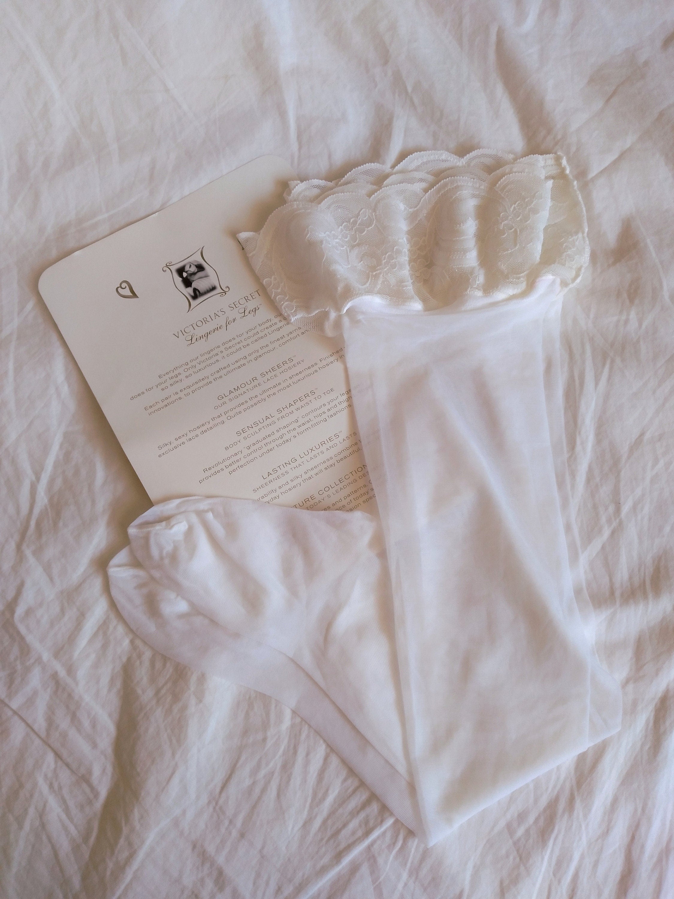 1990s Vintage Victoria's Secret Sheer White Thigh Highs