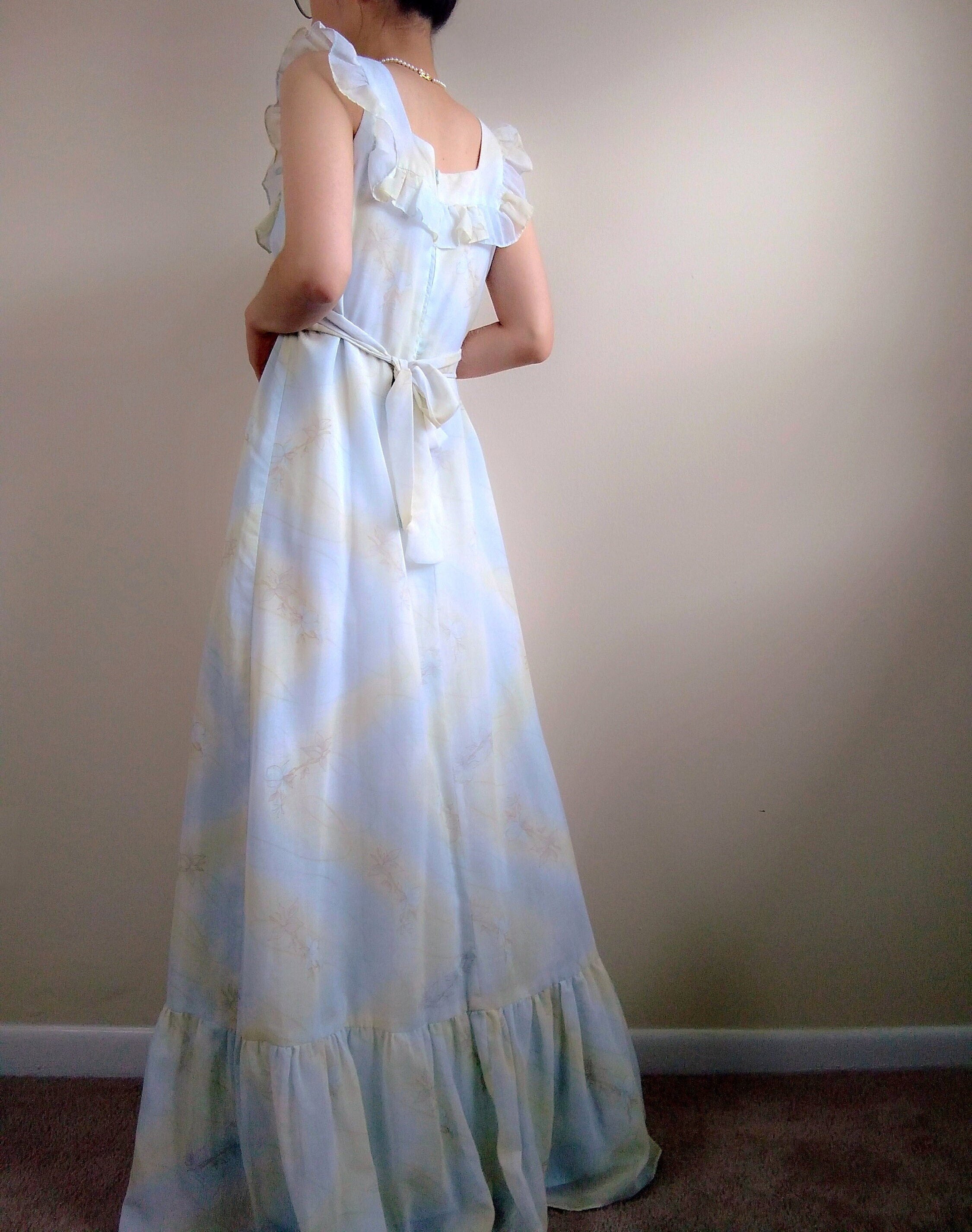 1970s Vintage Camela of California Pastel Blue Prairie Dress