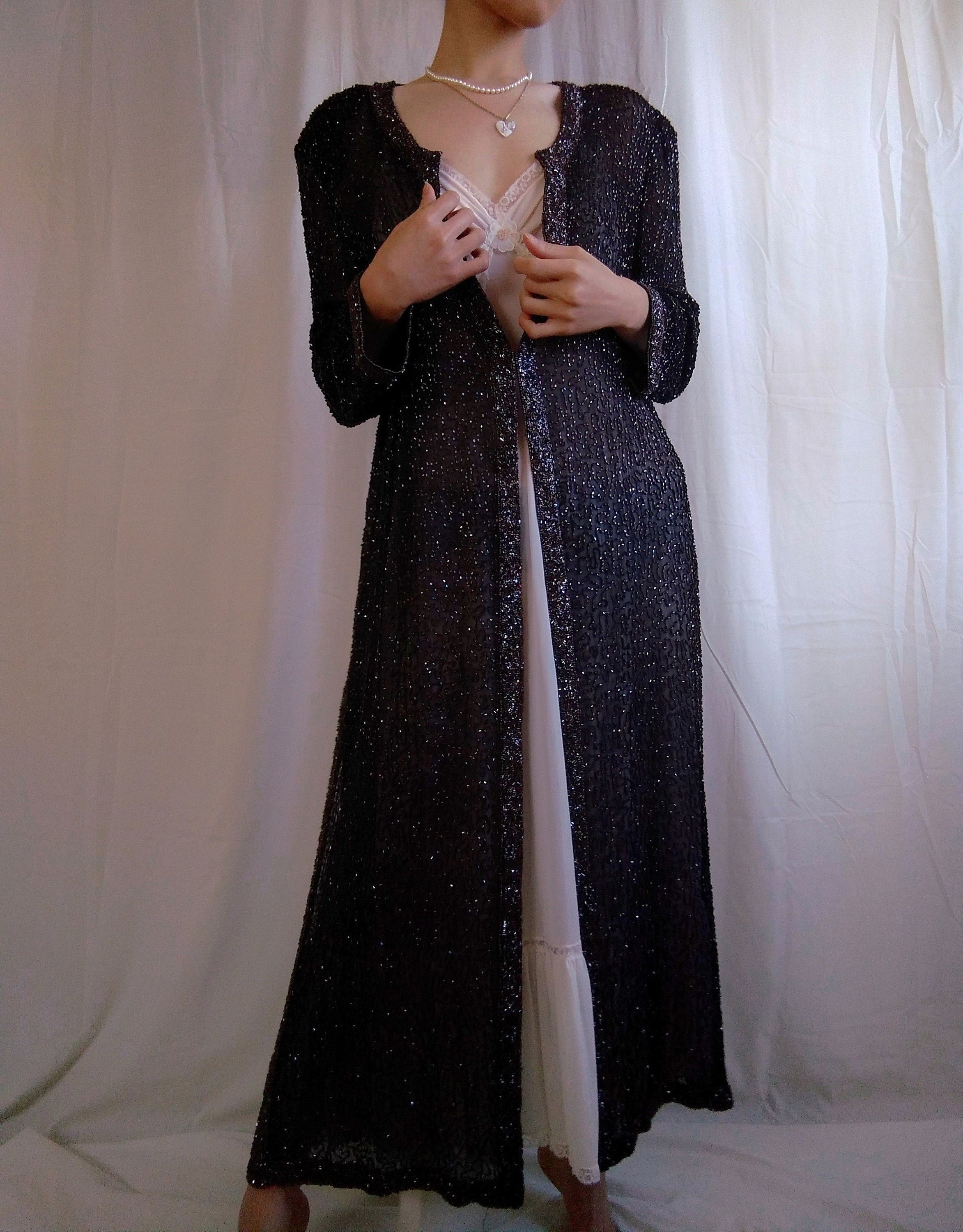1980s Vintage Frank Usher Silk Beaded Dressing Gown