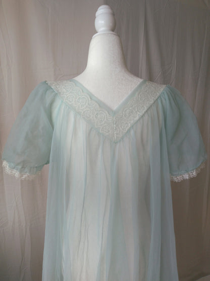 1960s Vintage Lisette Seafoam Blue Sheer Peignoir