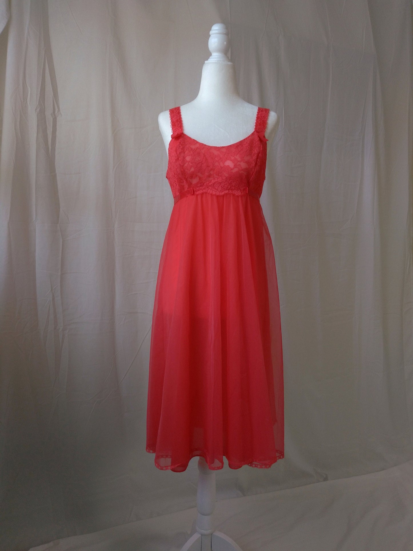 1950s Vintage Vanity Fair Cherry Red Princess Nightgown