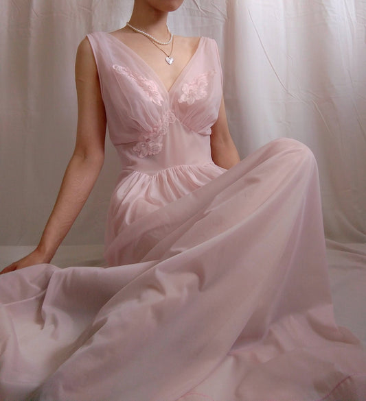 1950s Vintage Vanity Fair Pastel Pink Chiffon Nightgown