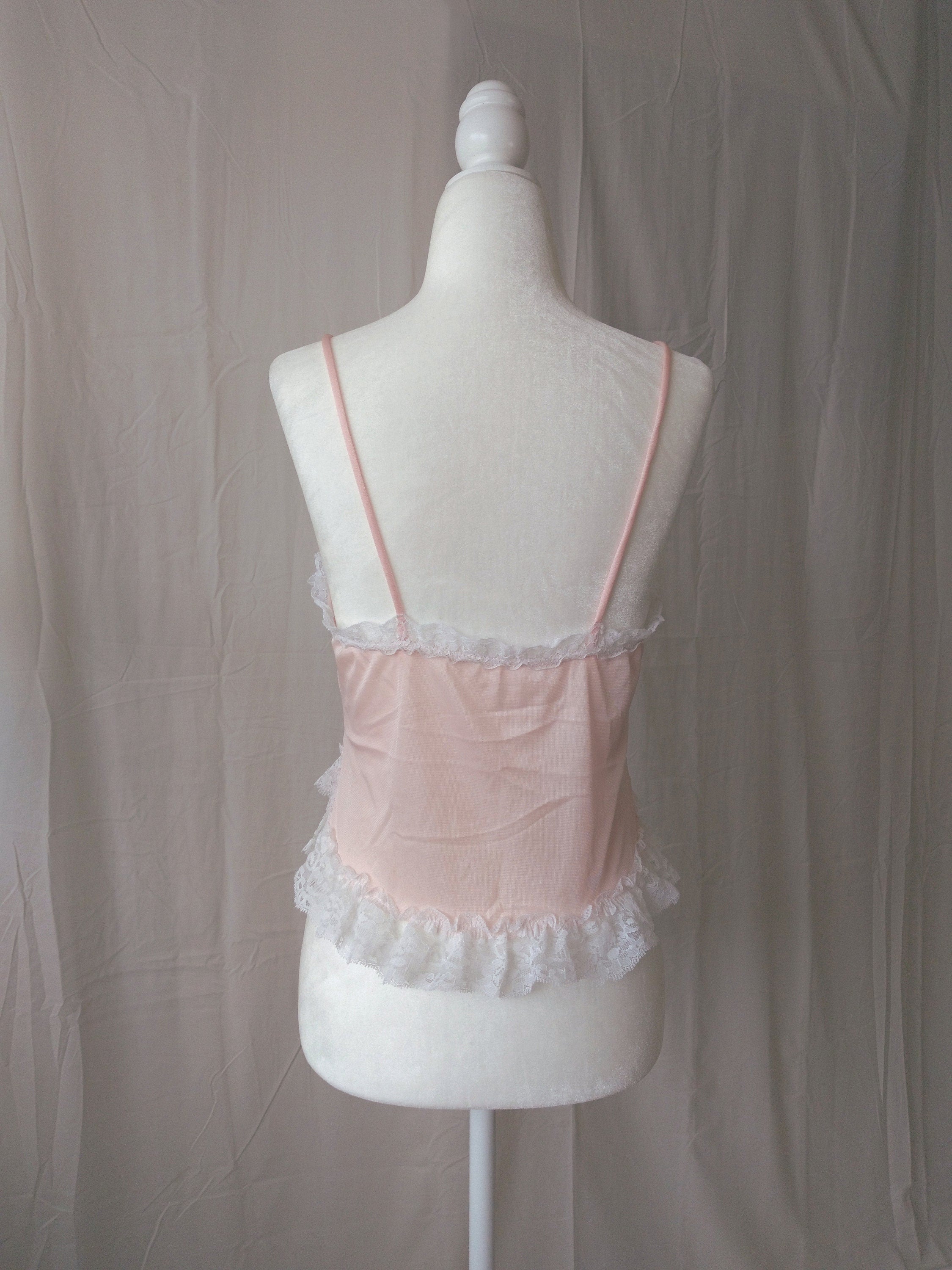 1980s Vintage Pastel Pink Lace Princess Cami