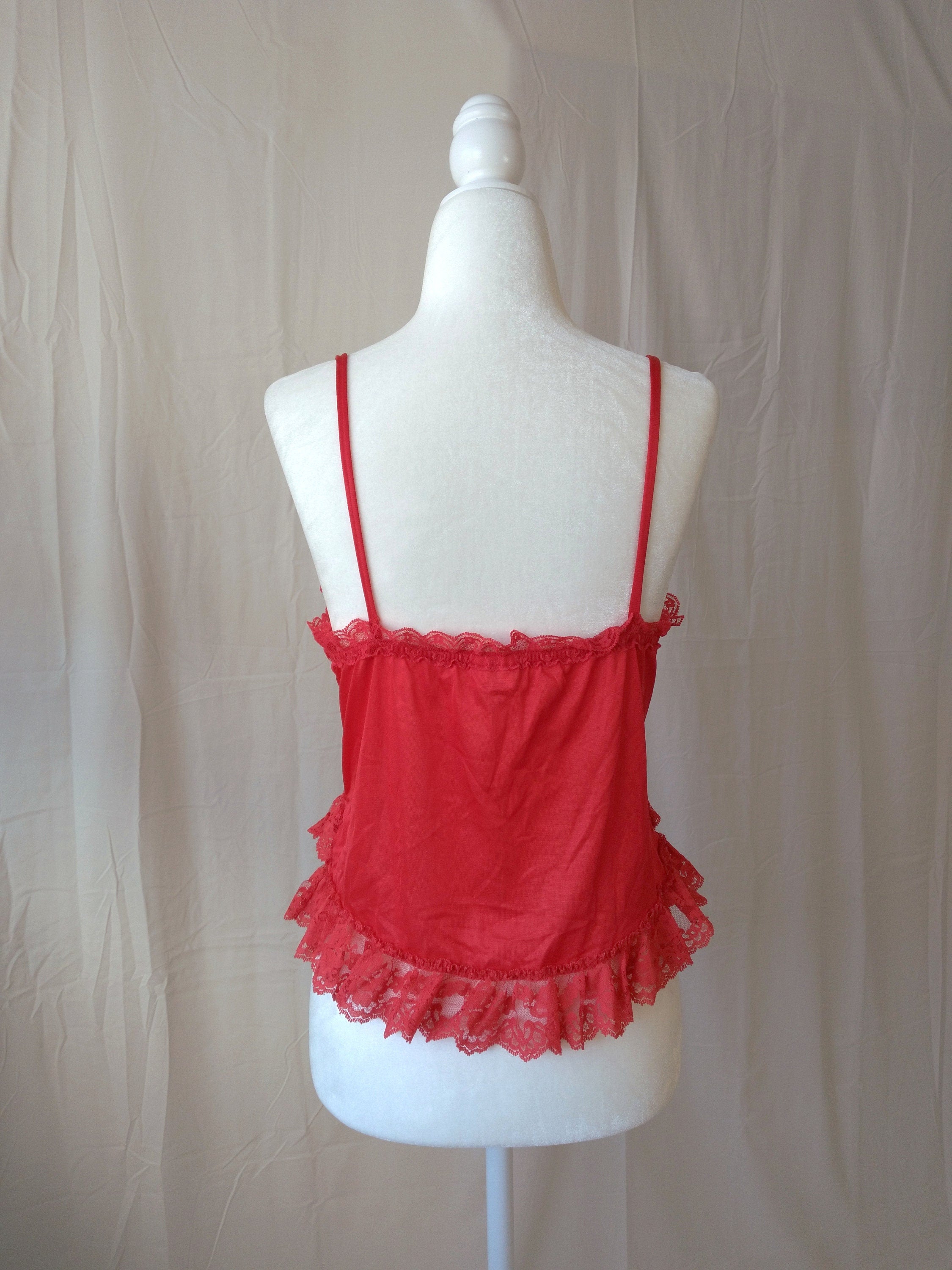 1990s Vintage Frederick's of Hollywood Bright Red Lace Cami