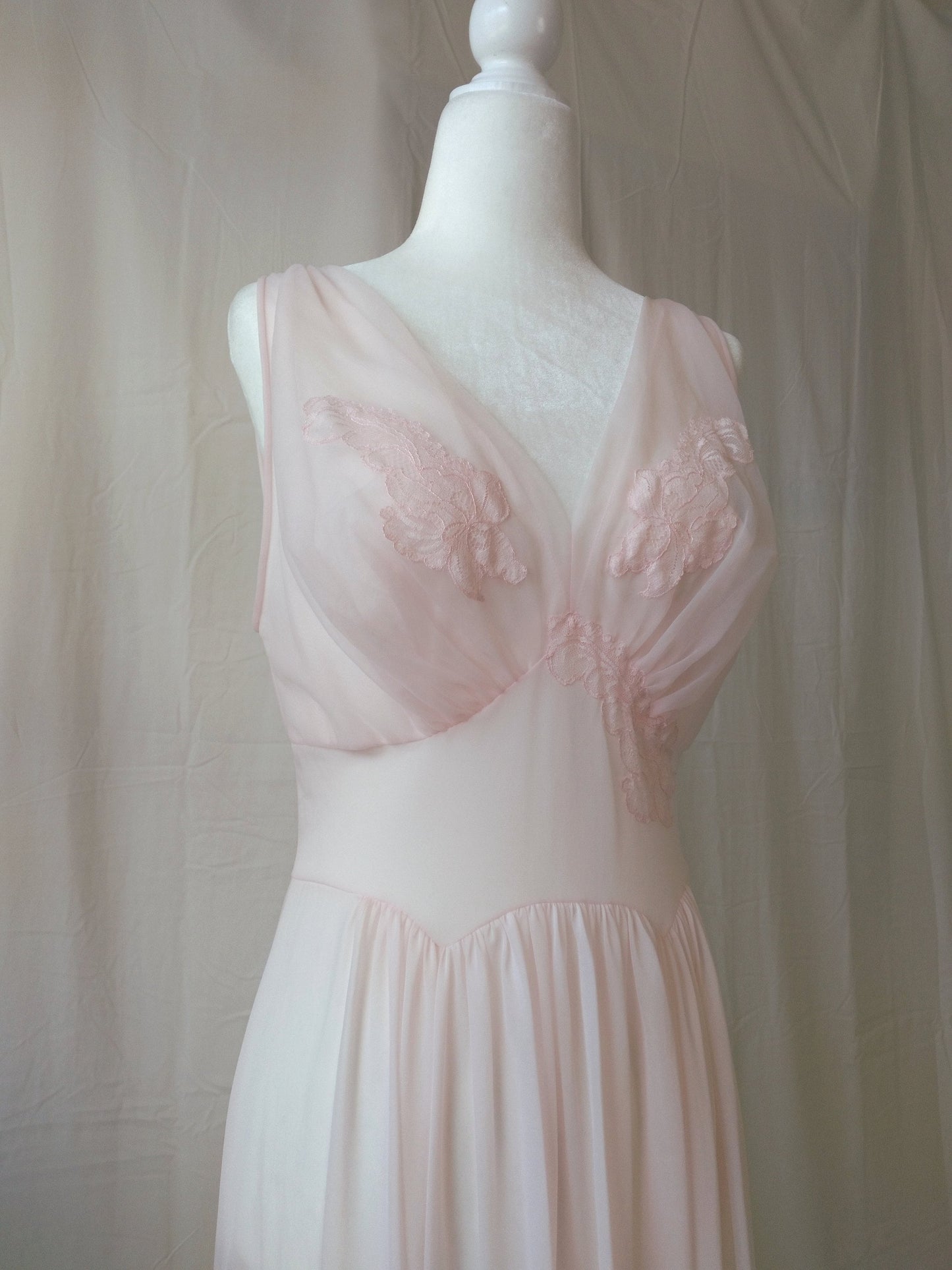 1950s Vintage Vanity Fair Pastel Pink Chiffon Nightgown