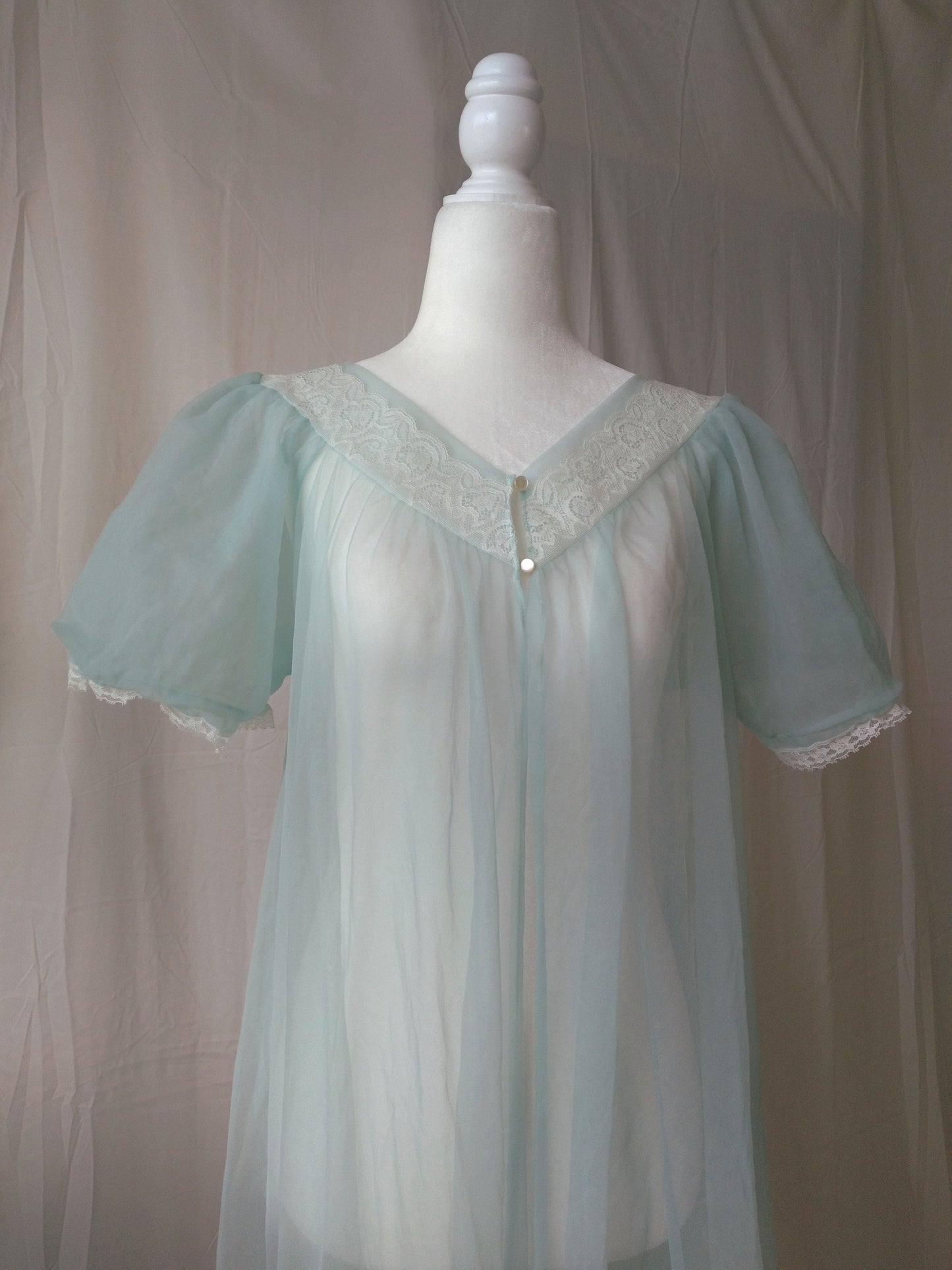 1960s Vintage Lisette Seafoam Blue Sheer Peignoir