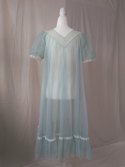 1960s Vintage Lisette Seafoam Blue Sheer Peignoir