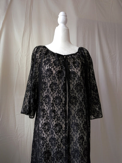 1960s Vintage Berkliff Black Lace Peignoir