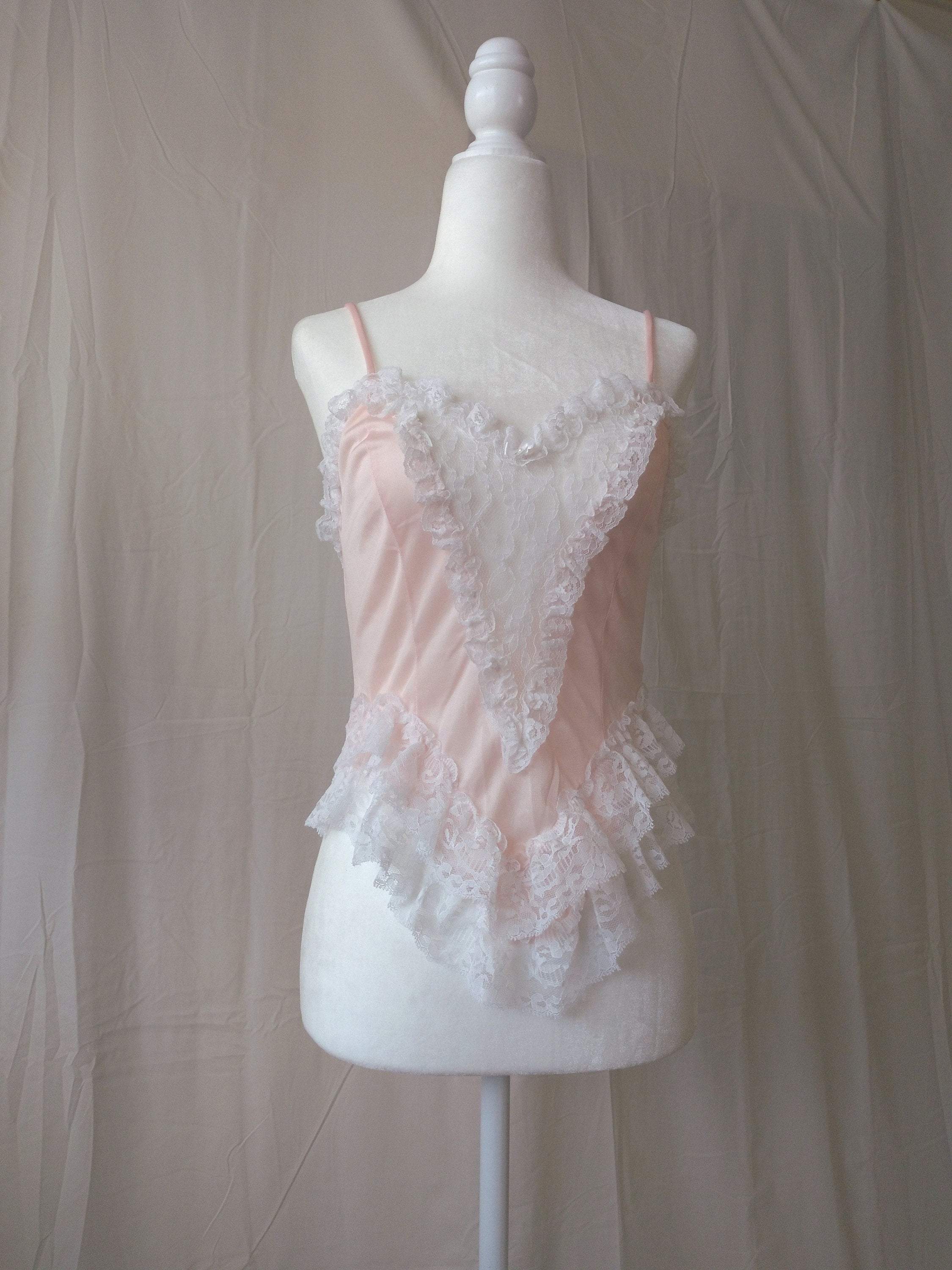 1980s Vintage Pastel Pink Lace Princess Cami