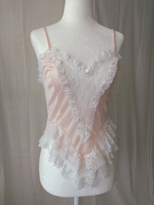 1980s Vintage Pastel Pink Lace Princess Cami