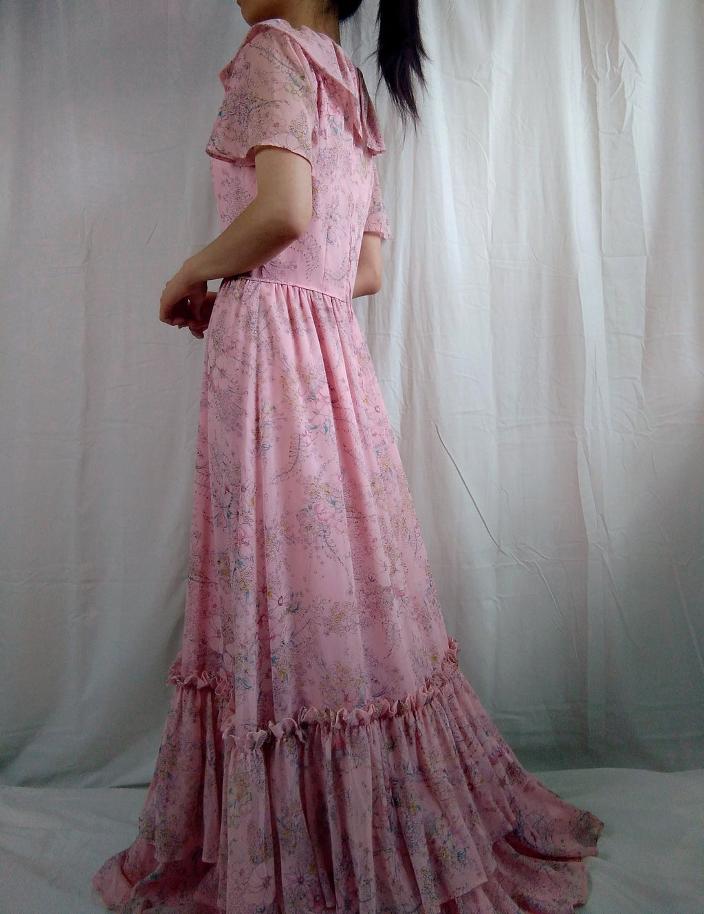 1970s Vintage Handmade Pretty in Pink Prairie Dress