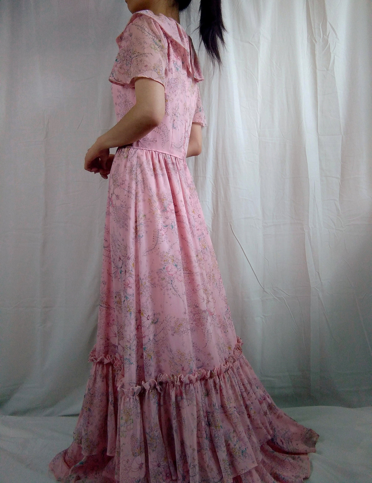 1970s Vintage Handmade Pretty in Pink Prairie Dress