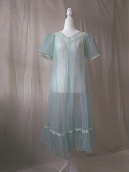 1960s Vintage Lisette Seafoam Blue Sheer Peignoir