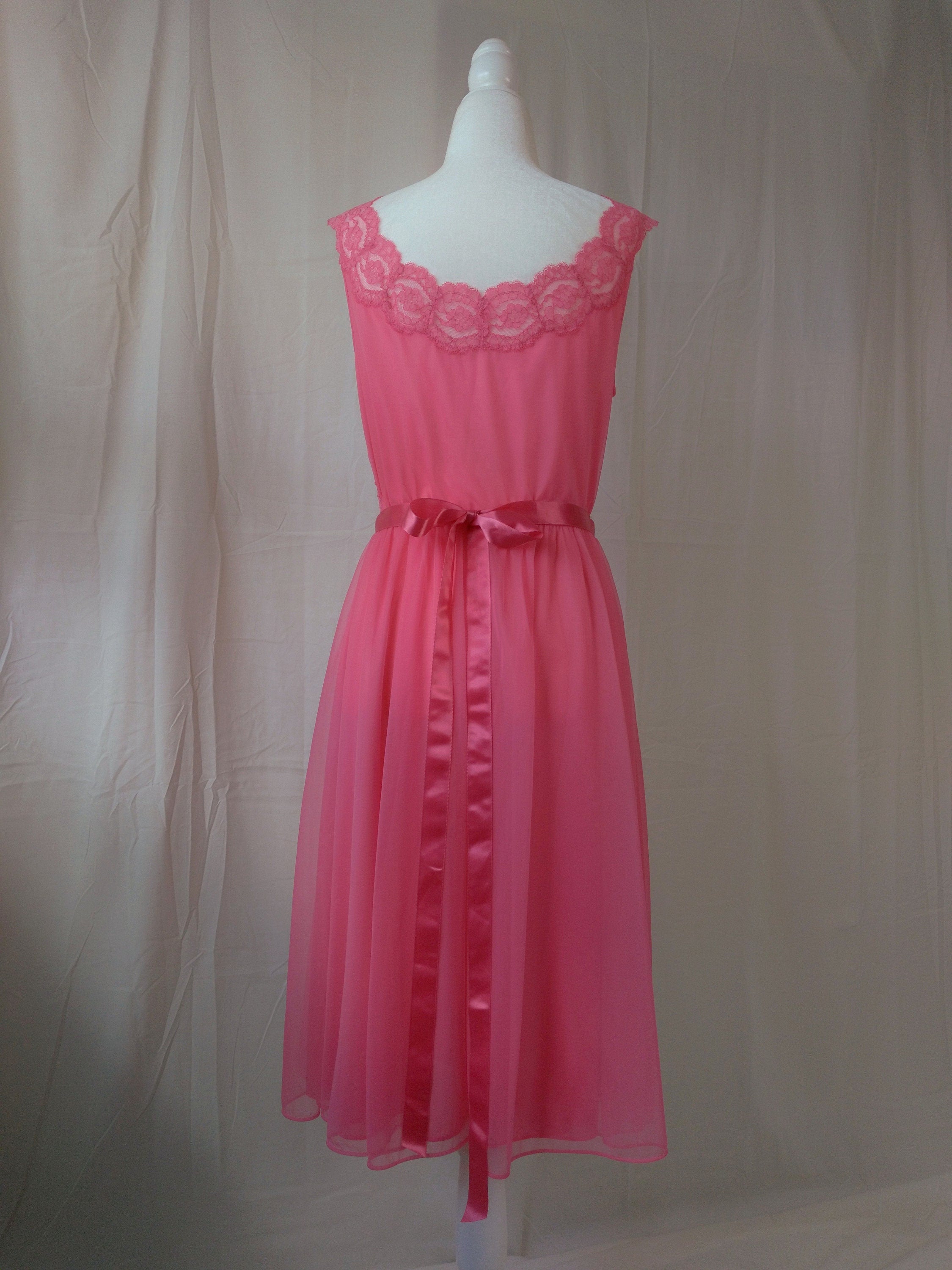 1950s Vintage Vanity Fair Hot Pink Chiffon Nightgown