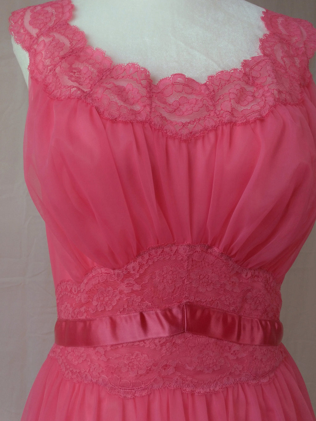 1950s Vintage Vanity Fair Hot Pink Chiffon Nightgown