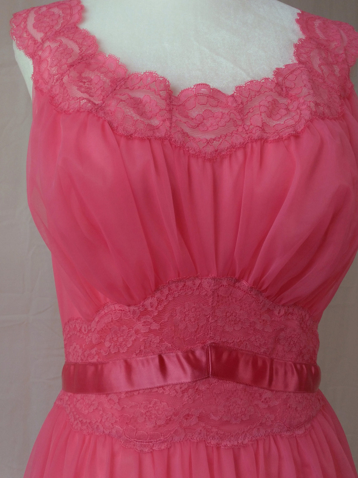 1950s Vintage Vanity Fair Hot Pink Chiffon Nightgown