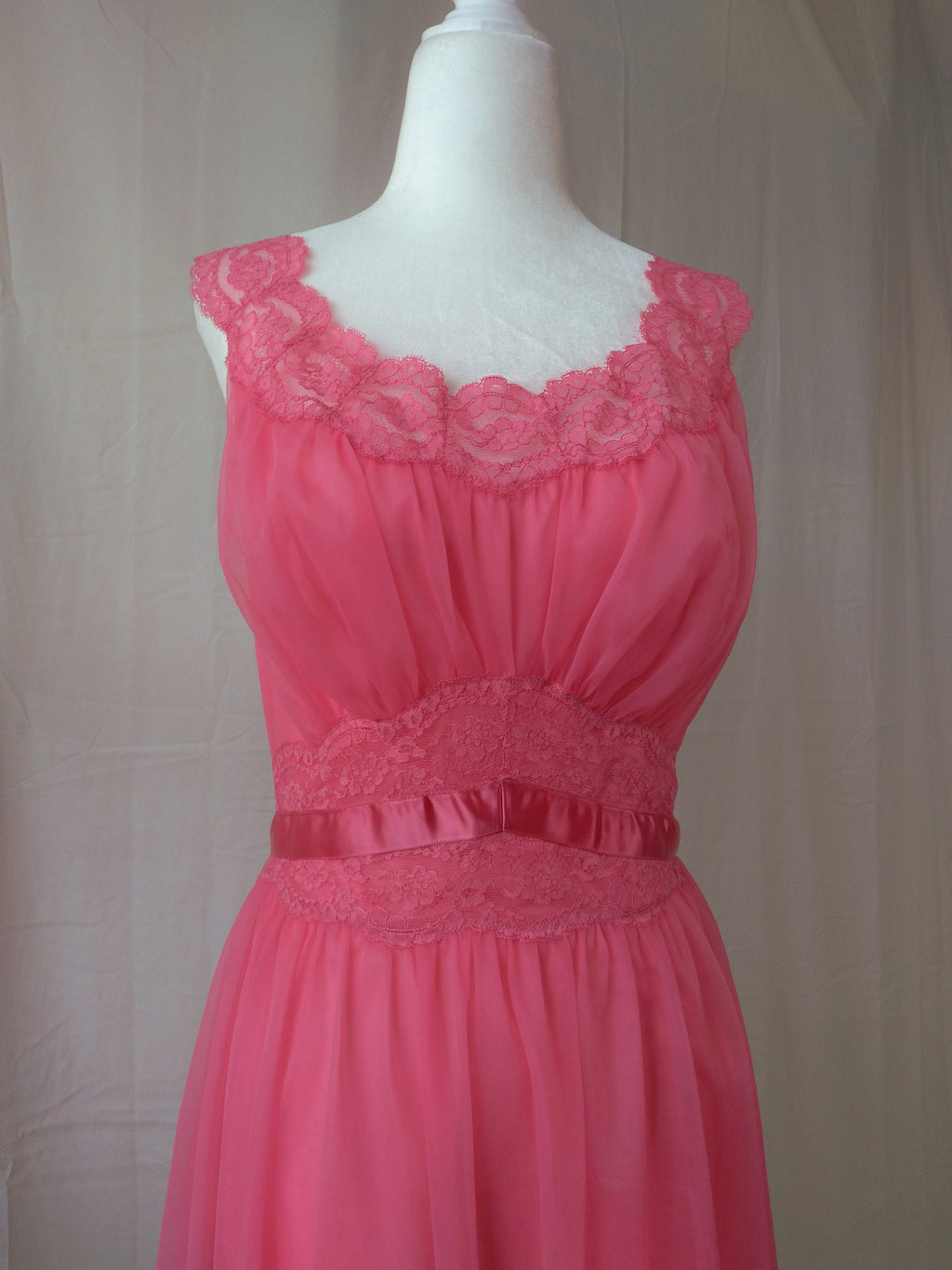 1950s Vintage Vanity Fair Hot Pink Chiffon Nightgown