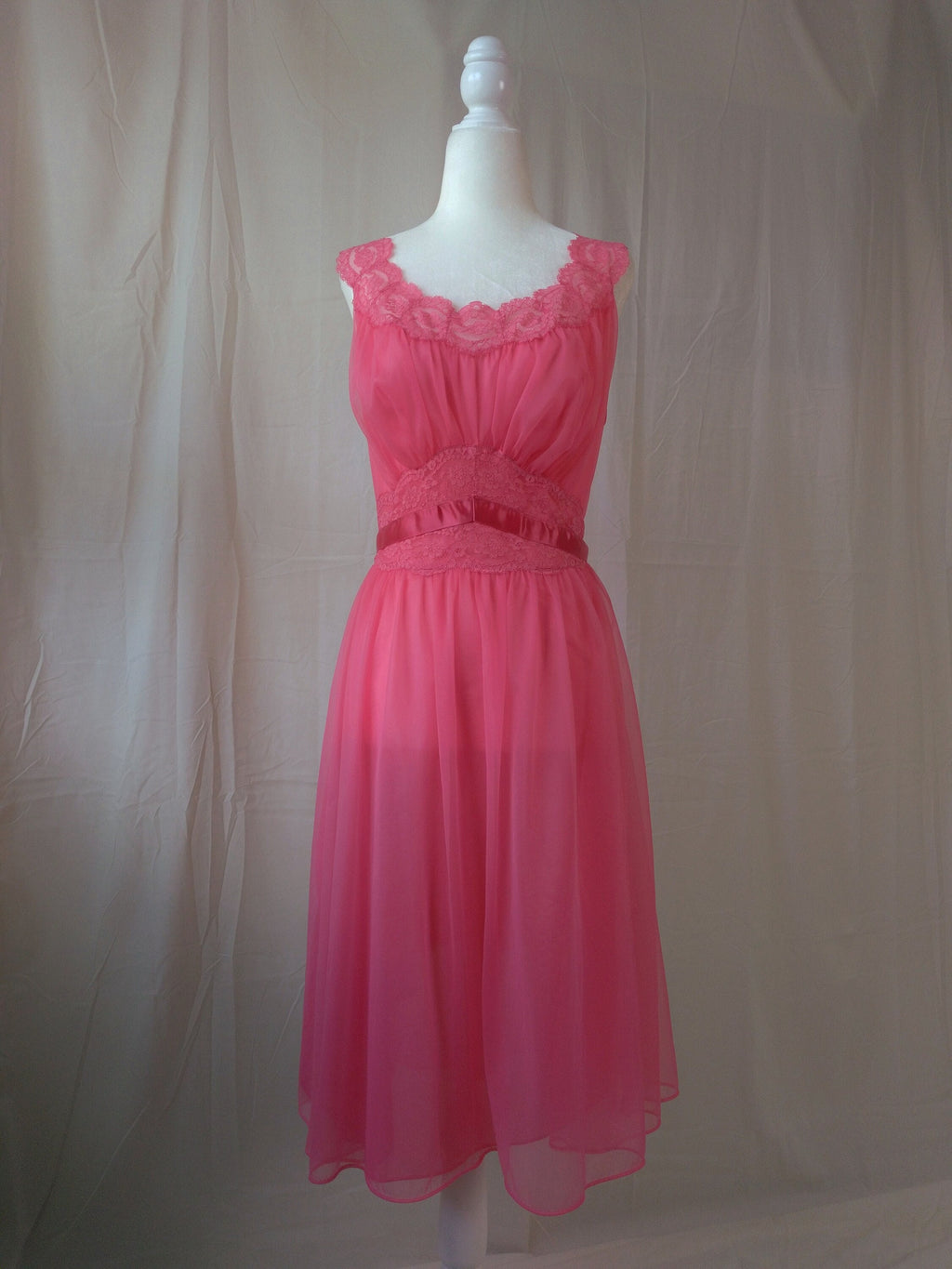 1950s Vintage Vanity Fair Hot Pink Chiffon Nightgown