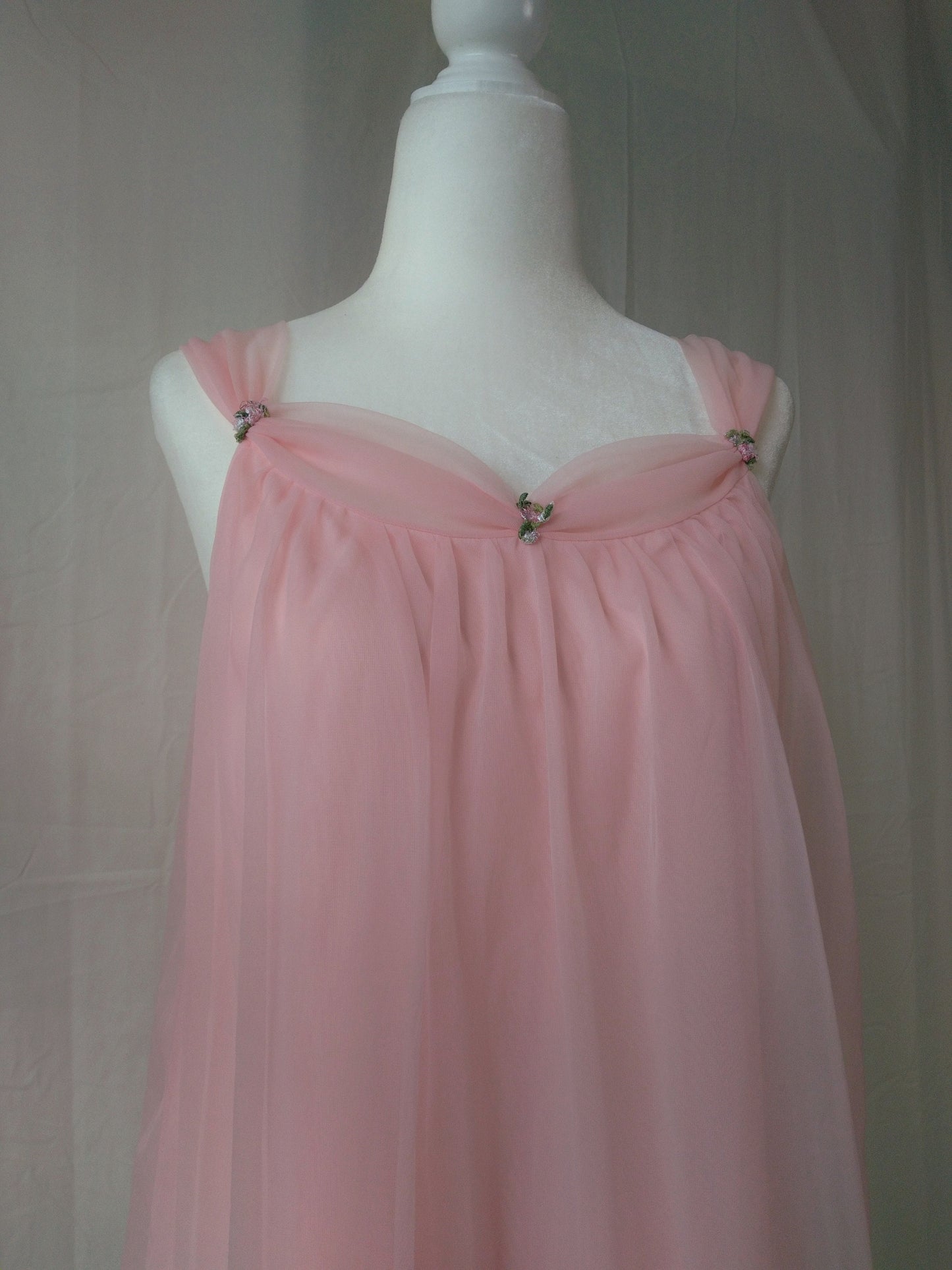 1950s Vintage Pastel Pink Chiffon Nightgown