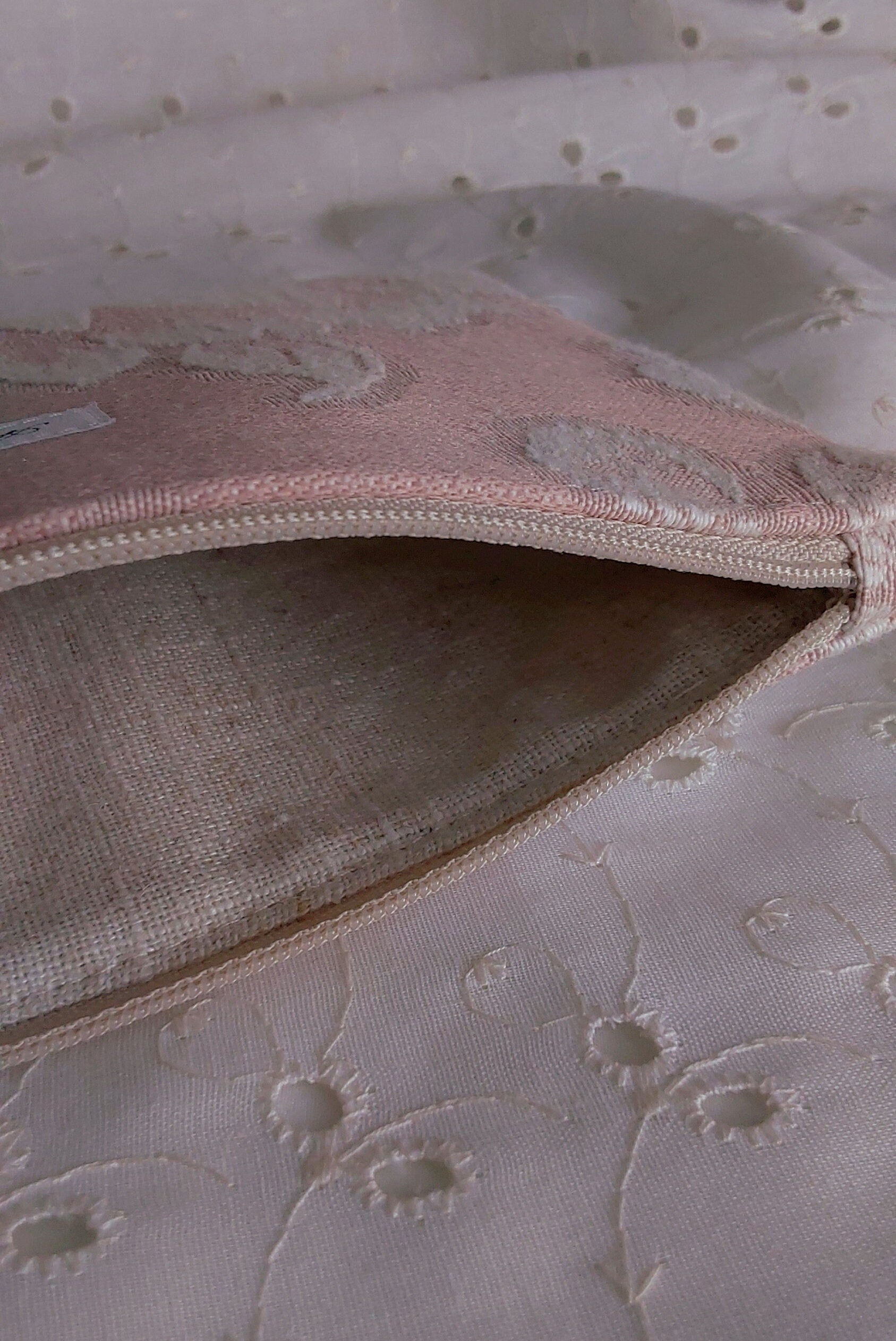 inside view of floral pink jacquard pouch