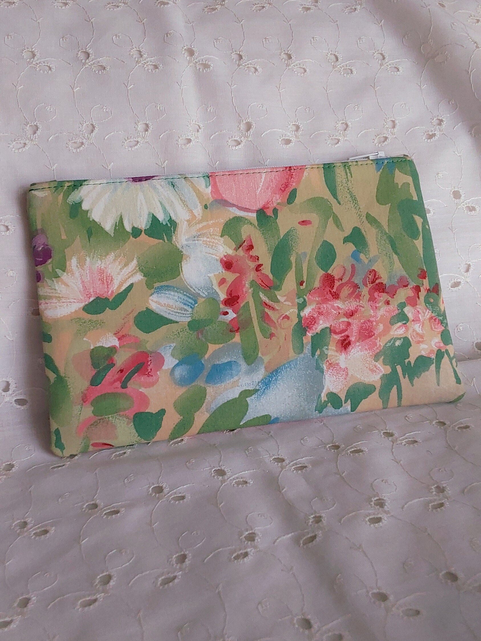 back view of colorful flowers cotton pouch